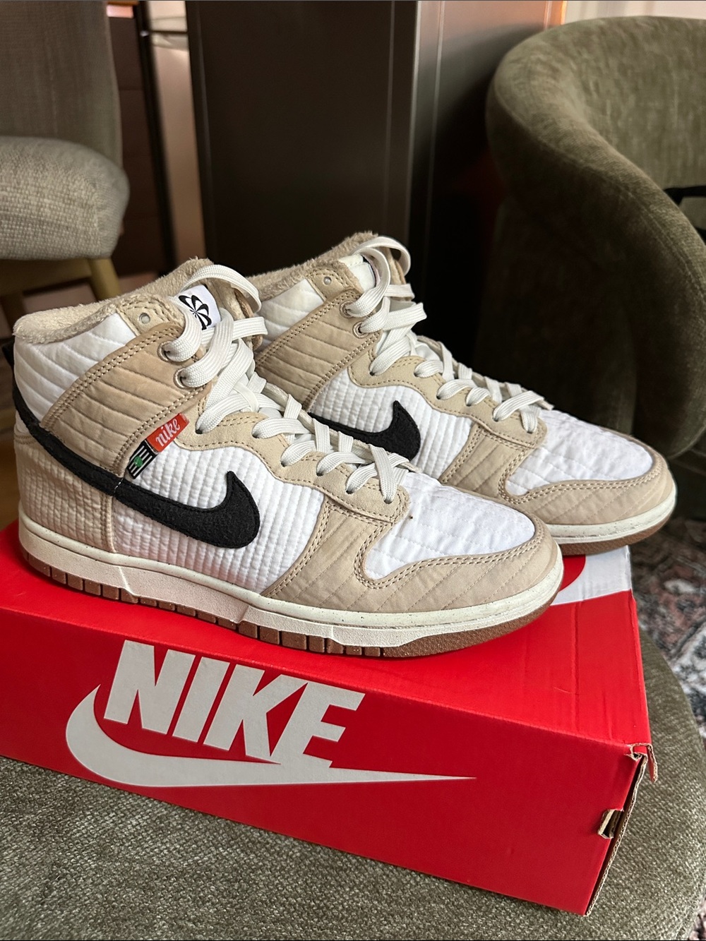 Nike Men’s High-Top Sneakers in White, Beige and Black